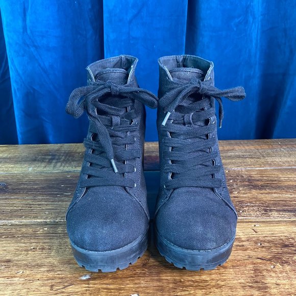 H&M Divided 709790 Canvas Platform Boots Black Size 8.5 - Picture 4 of 10